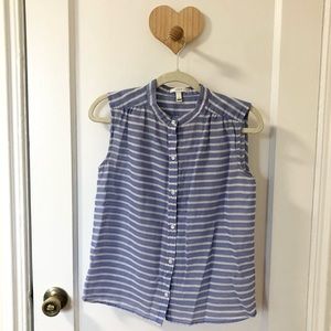 J. Crew blue/white striped cotton button down tank top